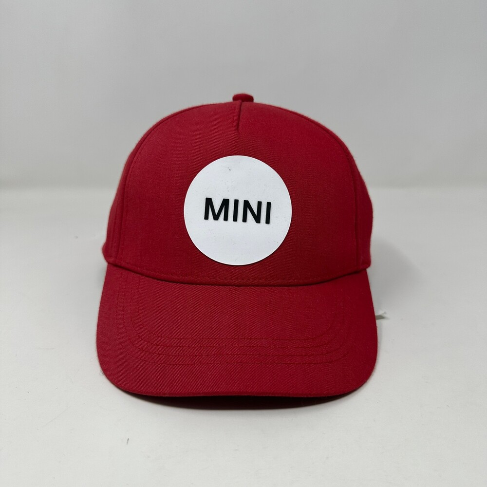 MINI Hat Cap Kids Adjustable Chili Red White Solid Wordmark Circle Snapback